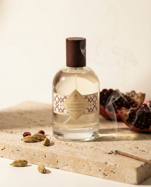 Authentic 100ml bottle of Alhambra Eau de Parfum by Oneness Living. A bold masculine fragrance with notes of Sandalwood, Incense, Patchouli, and Smoky Tobacco.