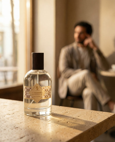 Authentic 100ml bottle of Alhambra Eau de Parfum by Oneness Living. A bold masculine fragrance with notes of Sandalwood, Incense, Patchouli, and Smoky Tobacco.
